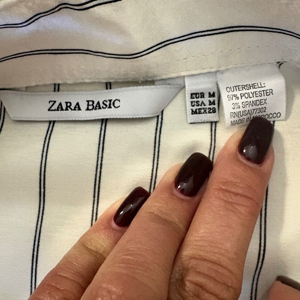 Zara Basic Womens Kimono Cream Pinstripe Satin Wrap Blouse Tie Waist Size M - Picture 4 of 13